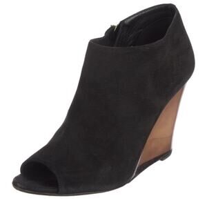 Burberry Black Suede Wood Wedge Peep Toe Booties EU 39/US 9